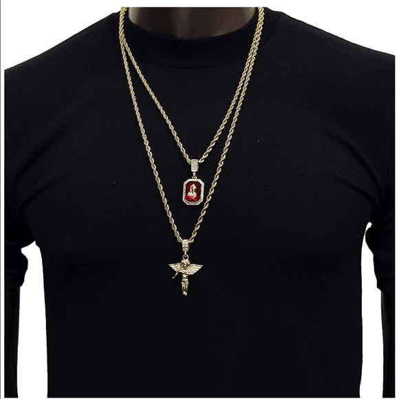 Gold Angel & Ruby Set Cz Pendant 24" & 30" Chain - Picture 6 of 6